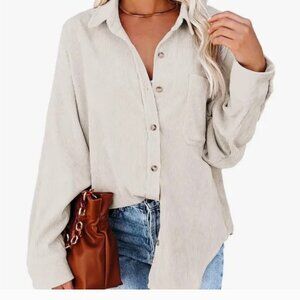 MIHOLL NWT Corduroy Button Down Long Sleeve Jacket Roomy Boyfriend Top sz M